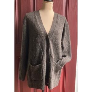 Pendleton Washable Wool V-Neck Cardigan Women M Brown Gray Heathered Cozy Lounge